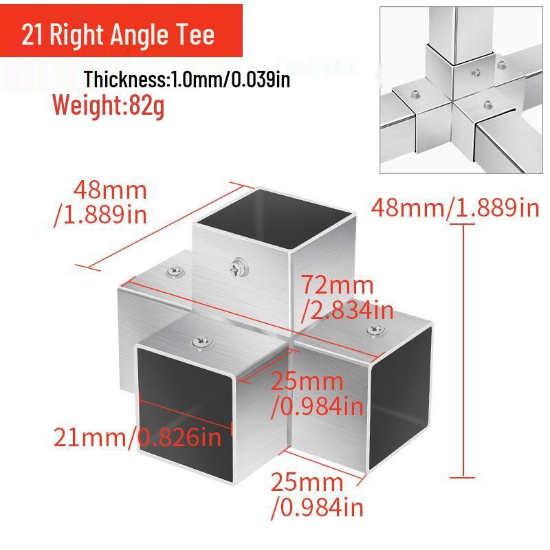 Stainless Steel Four-Way Tee Connector for Square Tubes - Weld-Free Fastener