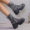 Fashion 2025 New Boots Leopard Thick High Heels Round Toe Platform Ankle Shoes Punk Goth Fashion Luxury Casual Comfy Platform Wome Boot