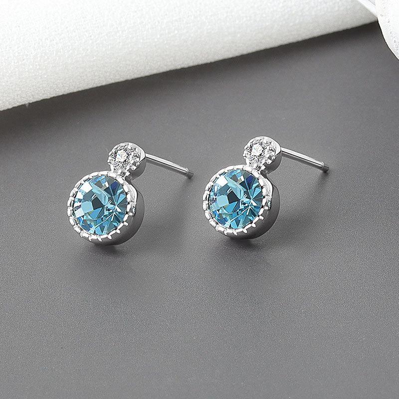 Vintage Ocean Heart Crystal Stud Earrings For Women Fashionable Versatile Elegant Ear Jewelry