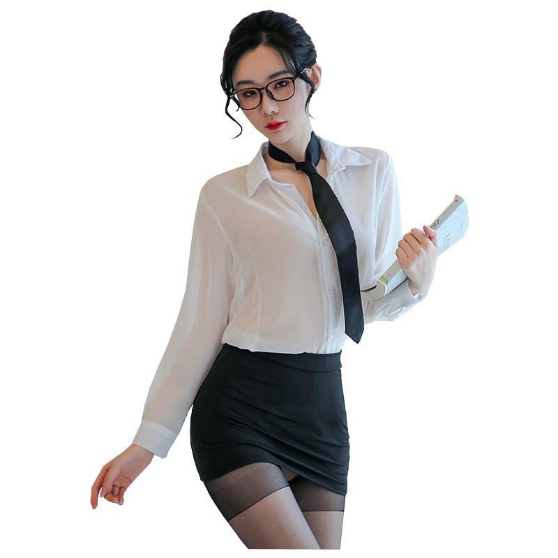 Sexy Lingerie Sexy Secretary Dress Seduction Cosplay See-through Shirt Hip Skirt Nightclub Professional Suit