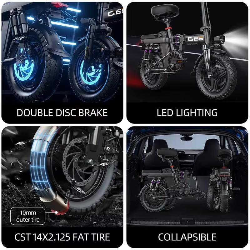 Bicicletă electrică TOOFLY GE5 Bicicletă electrică pliabilă 250W 48V15AH Baterie litiu Bicicletă electrică pentru adulți Roată de 14 inch Navetist urban