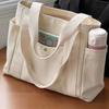 Canvas Tragetasche mit großem Fassungsvermögen, einfarbig mit Buchstaben, vielseitige Handtasche für Pendler, Arbeit, Studenten, Unterricht, Achseltasche für Damen, Einkaufstasche
