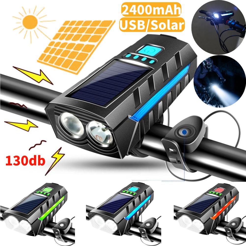 Solar Bike Front Light USB Rechargeable MTB Road Bike Front Lamp Power Display High Beam Bicycle Flashlight Bicycle Accessories