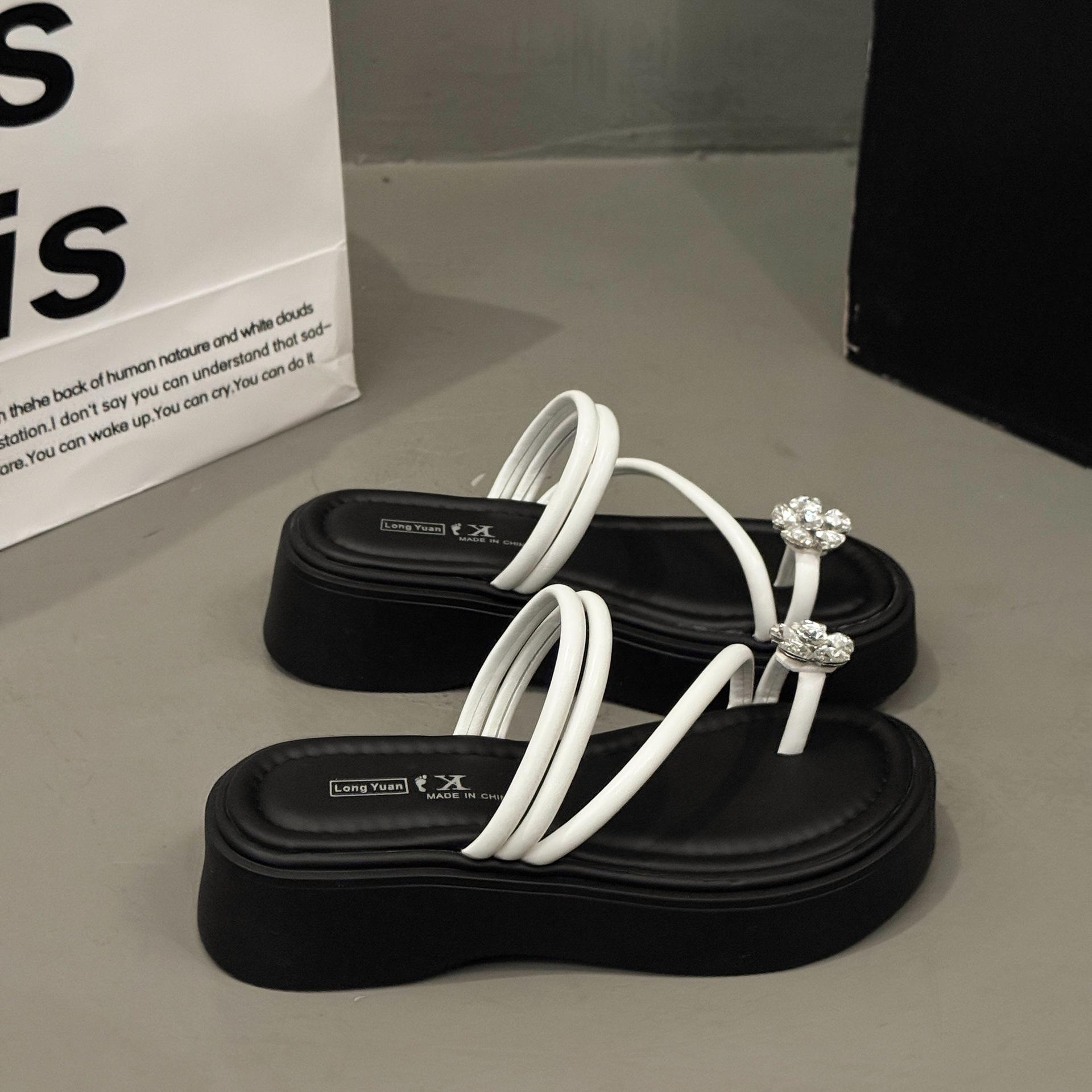 

French One-strap Flip-flops Summer Thick-soled Shoes Fashionable and Versatile and Lazy Flip-flops 40 бежевый