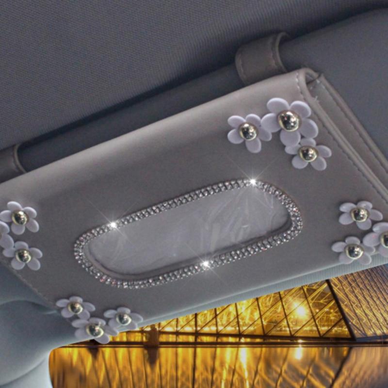 1 pz Scatola di carta di cristallo per auto con scatola di fazzoletti di cristallo di crisantemo Accessori per la decorazione degli interni per tipo di visiera parasole