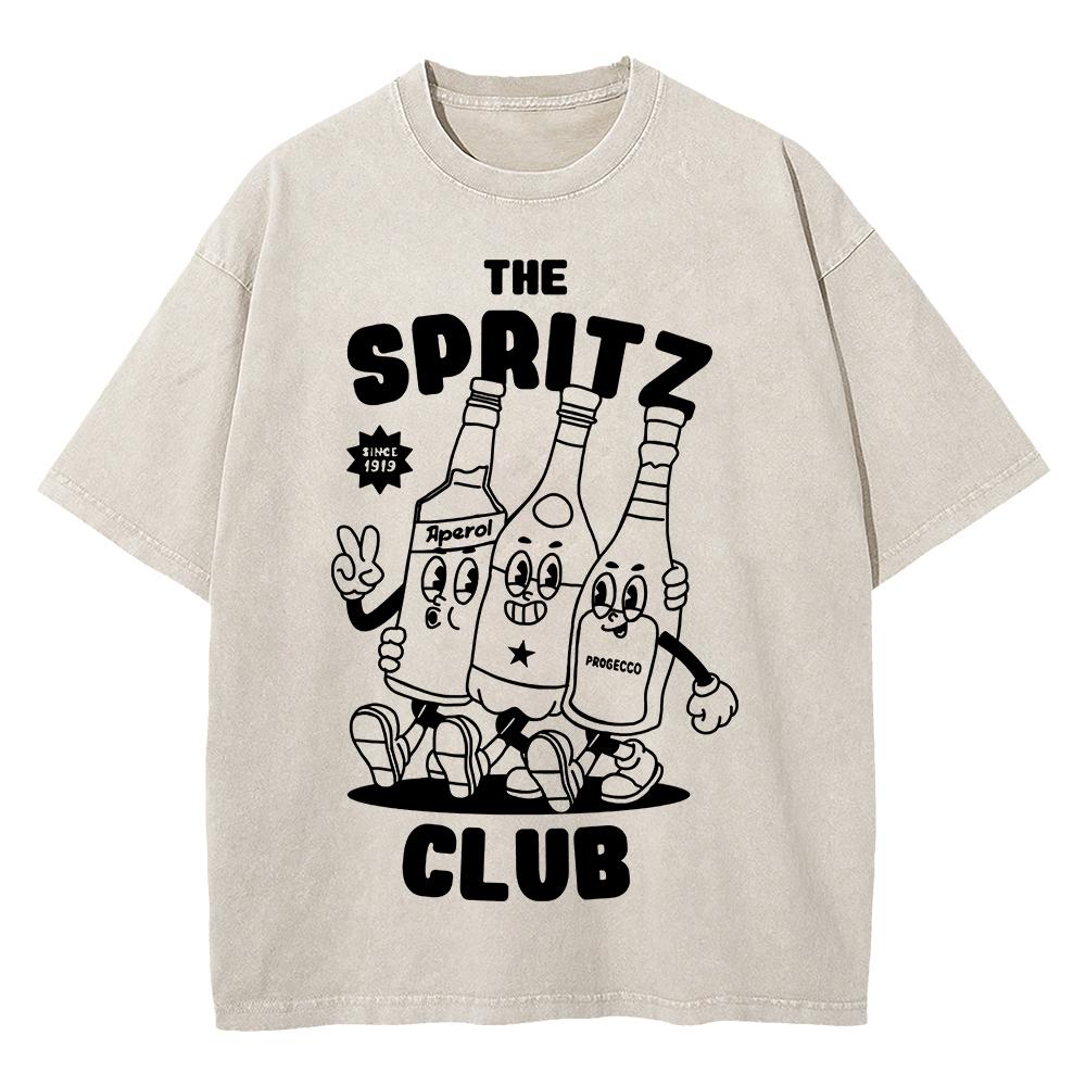 Cotton Vintage Washed Aperol Spritz Club Tshirt New Fashion Men Casual Retro Lemon Cool Oversize Loose Acid Wash Tee Shirt