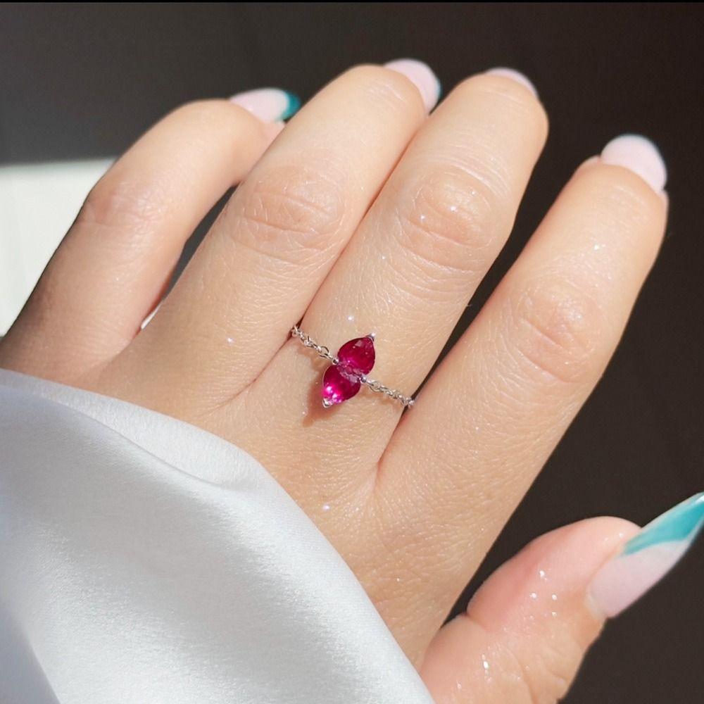 Double Heart Adjustable Chain Ring Exquisite Minimalist Zirconia Chain Rings Stackable Simple Women Link Chain Ring Daily Wear
