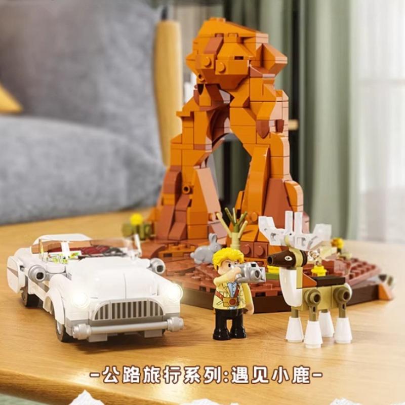 

New Road Trip Series of Building Blocks Hotel Restaurant Gas Station Assembly Building Model Collection Decoration ChildrenToys NO BOX