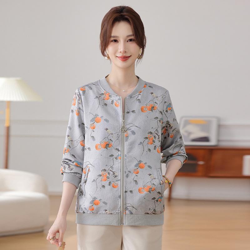 

2026 Spring & Autumn Women s Lapel Jacket for Middle-Aged & Elderly – Loose, Stylish Top XL (45-52.5kg) серый