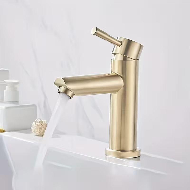 Brushed Golden Stainless Steel Faucet for Bathroom Sink, a Minimalist And Luxurious Hot And Cold Water Tap.