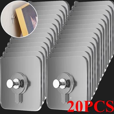 20Pcs Contemporary Wall Mount Utility Hooks - Easy Install, Strong Adhesive, No Drilling, Waterproof Plastic Hangers for Pictures, Frames, Posters