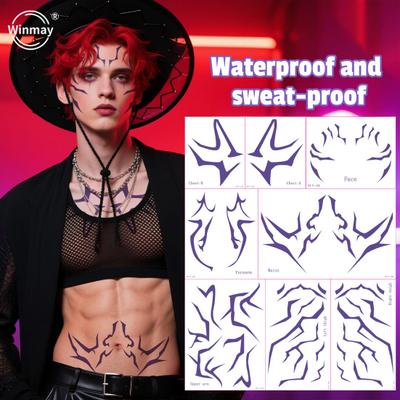 8 Sayfalık Anime Dövme Çıkartmaları Ter Geçirmez Su Geçirmez Geçici Dövme Cosplay İçin Tam Kapsamlı Vücut Sanatı