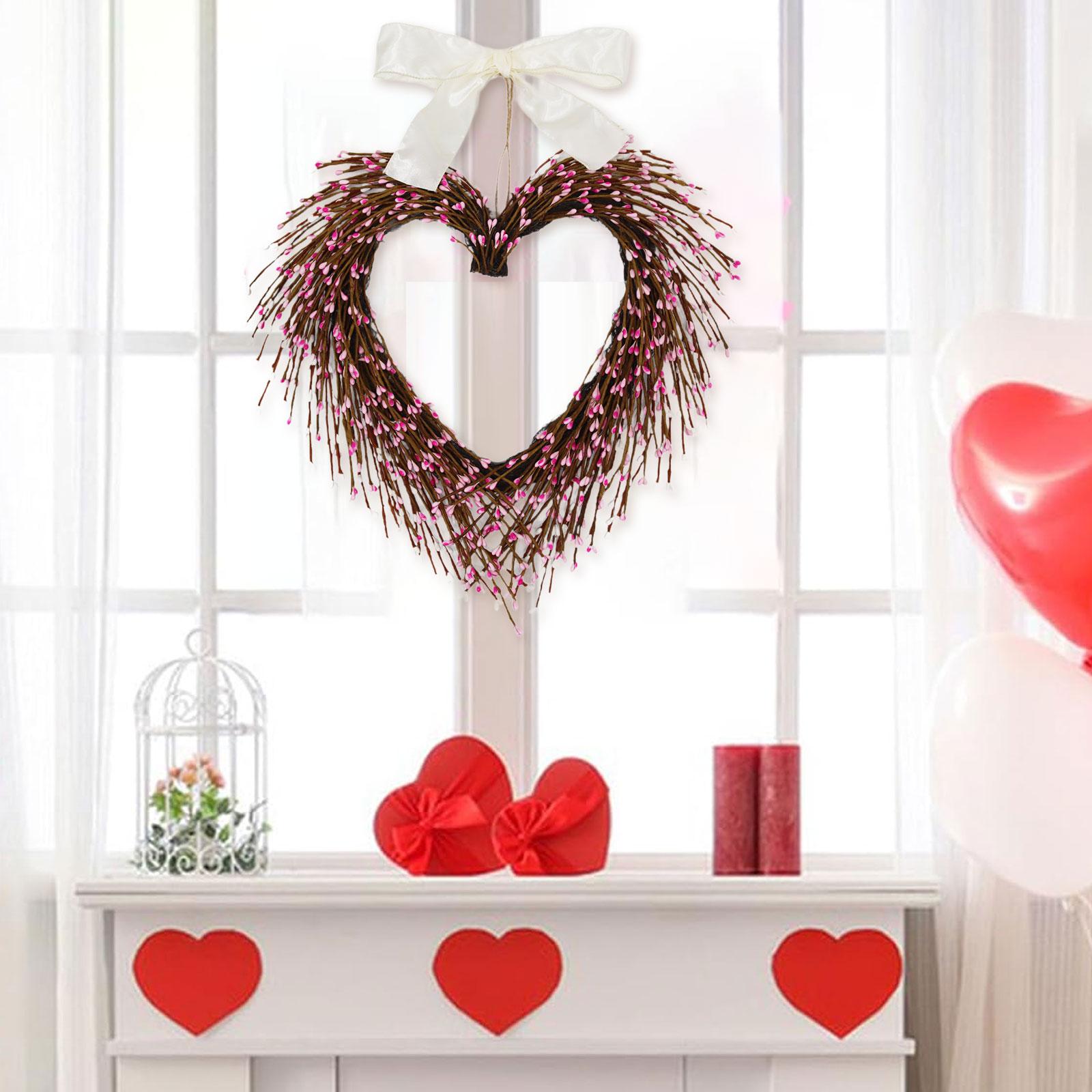 

Artificial Flower Heart Wreath Valentines Day Decor Romantic Door Decoration for Home Wedding Entrance рожевий