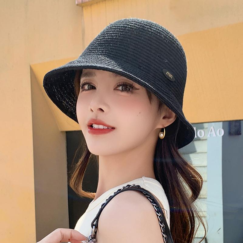 

Новая дышащая хлопковая пряжа вязаная панама женская модная универсальная летняя козырек для прогулок повседневная и элегантная One Size чёрный