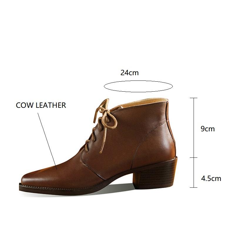Fashion New Autumn/Winter Genuine Leather Women Shoes Pointed Toe Chunky Heel Ankle Boots for Women Lace Short Boots Zapatos De Mujer