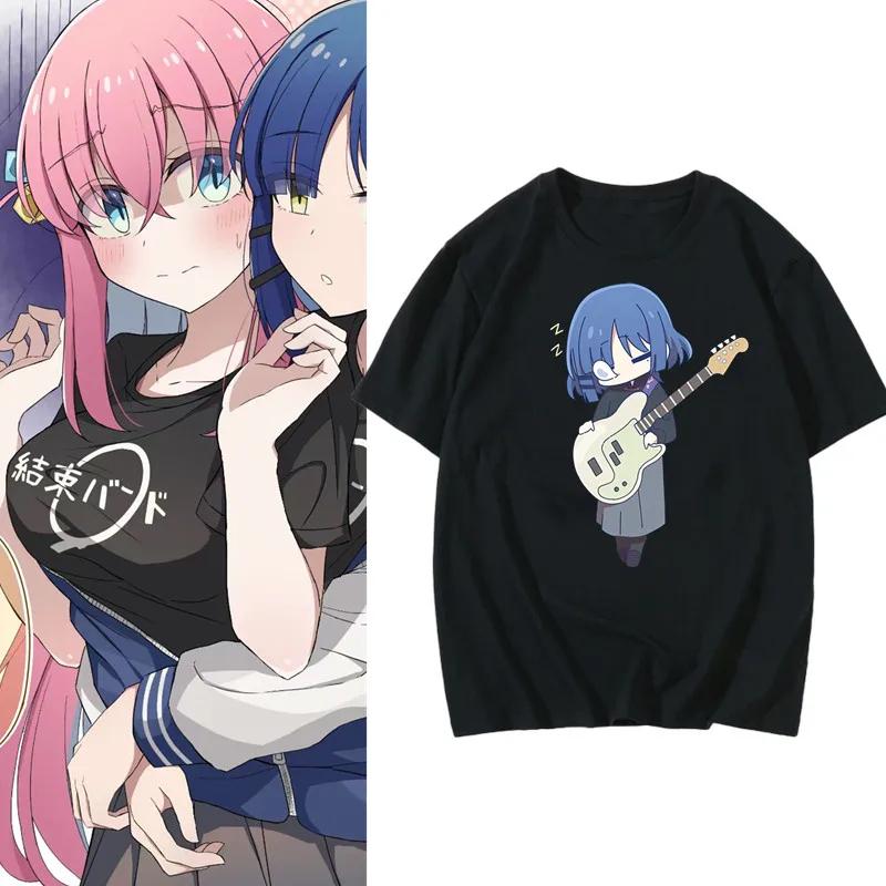 2026 Summer Bocchi The Rock! Kessoku Band Color Block Black T Shirt Oversized Streetwear Anime Graphic Tee for Men Women