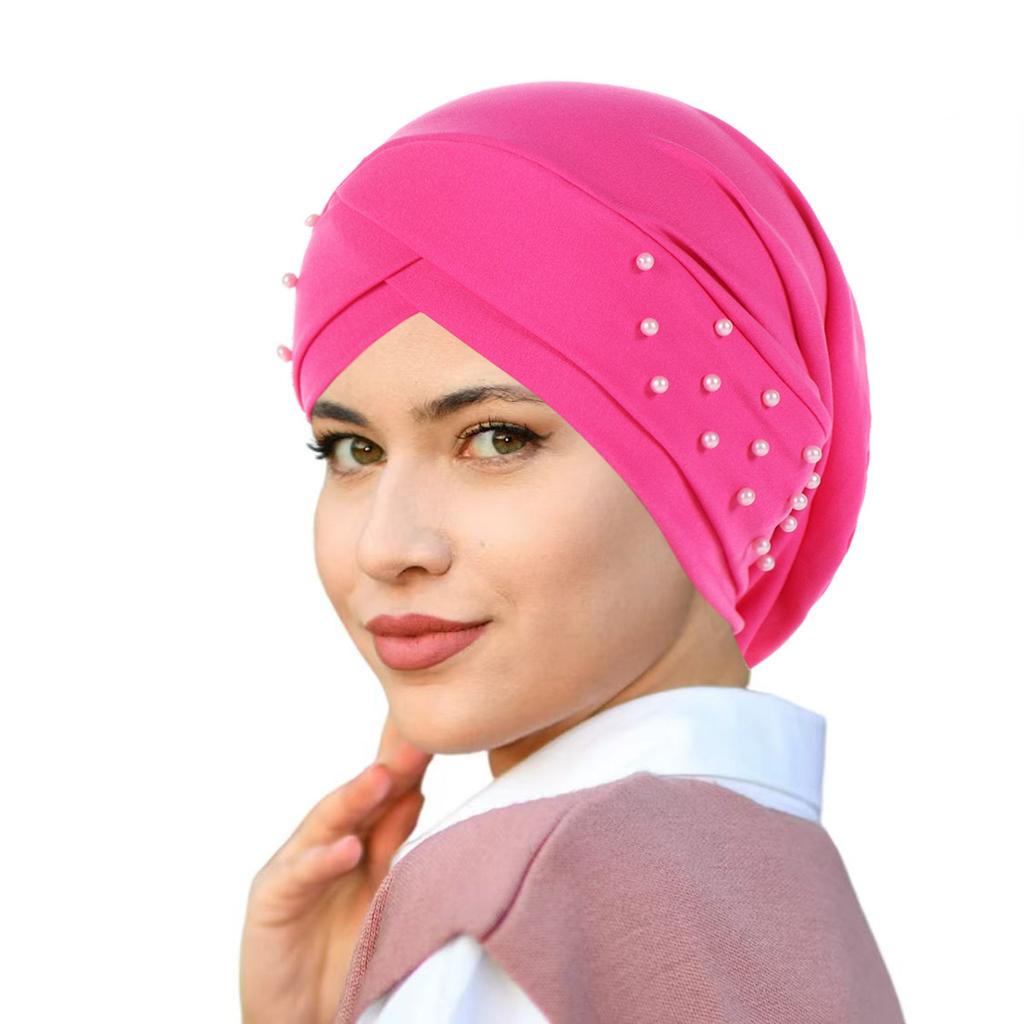 Elastic Fabric Cross Forehead Indian Hat Beaded Headscarf Hat Chemotherapy Hat