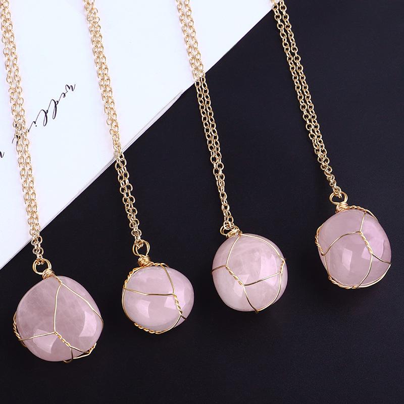 Natural Raw Stone Crystal Quartz Pendant Necklace for Women Irregular Crystal Wrapped Gold Wire Chakra Gemstone Wrap Jewelry 1pc