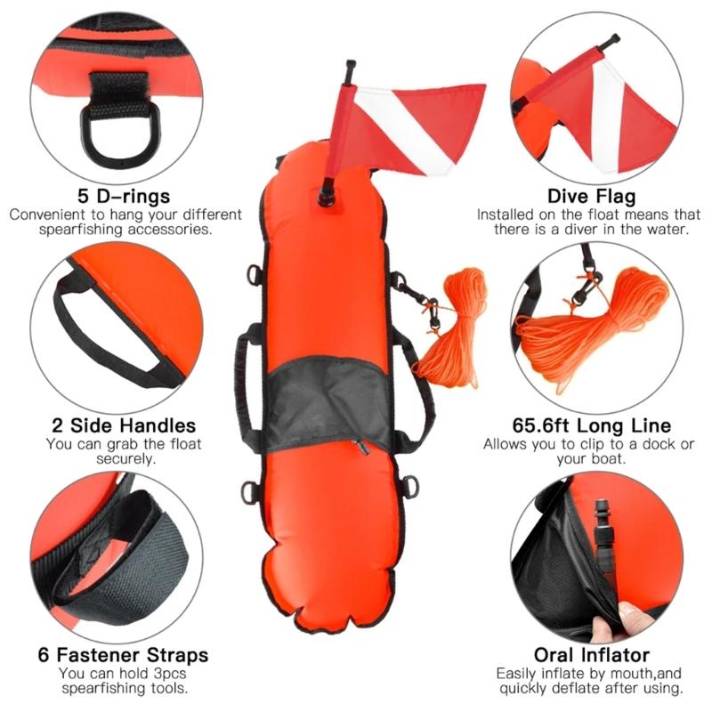 Diver Down Safety Surfaces Marker With Flag And Rope Scubas Diving Surfaces Marker Signal Float Spearfishing Float
