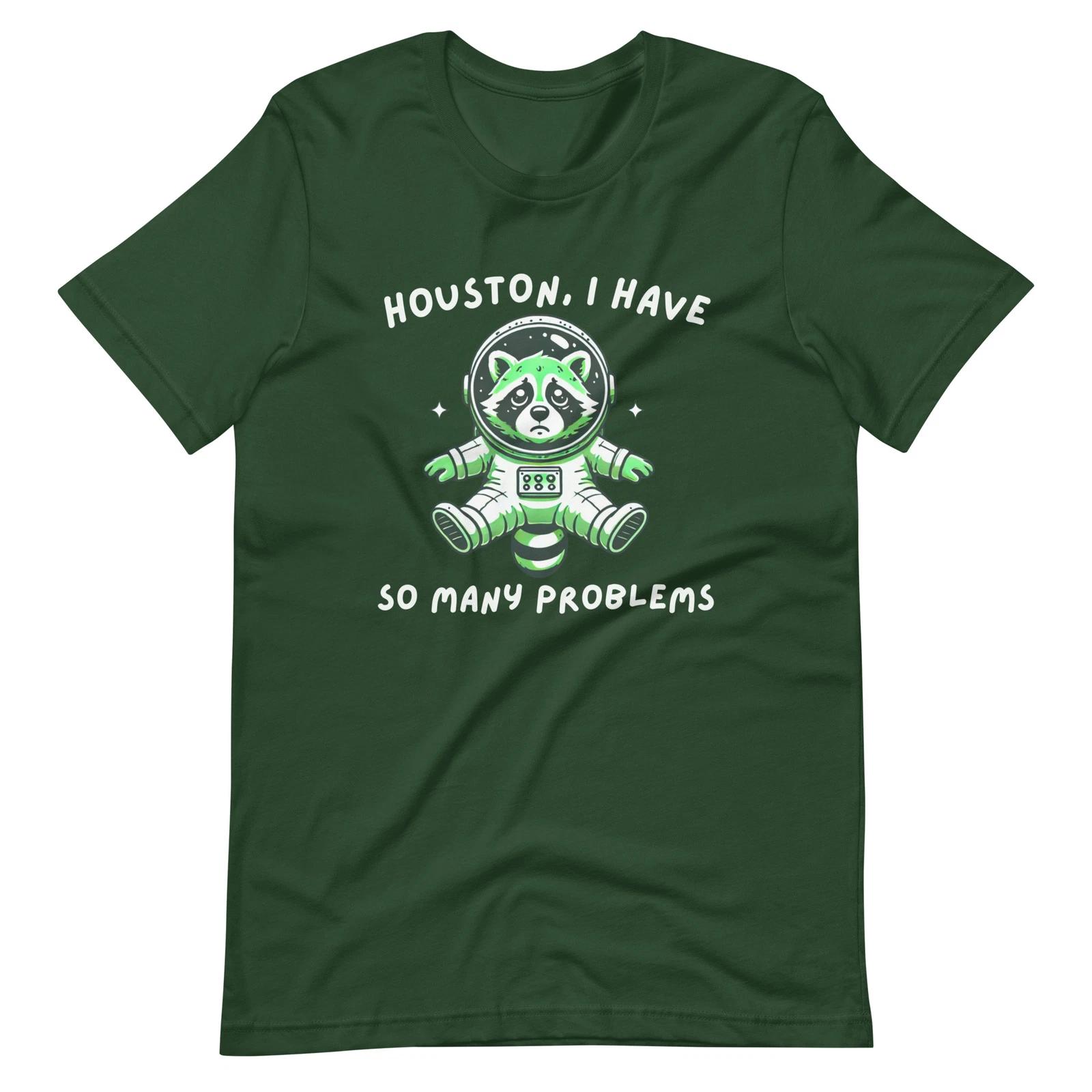 Houston I Have So Many Problems Funny Raccoon Space Graphic Retro T-shirt L