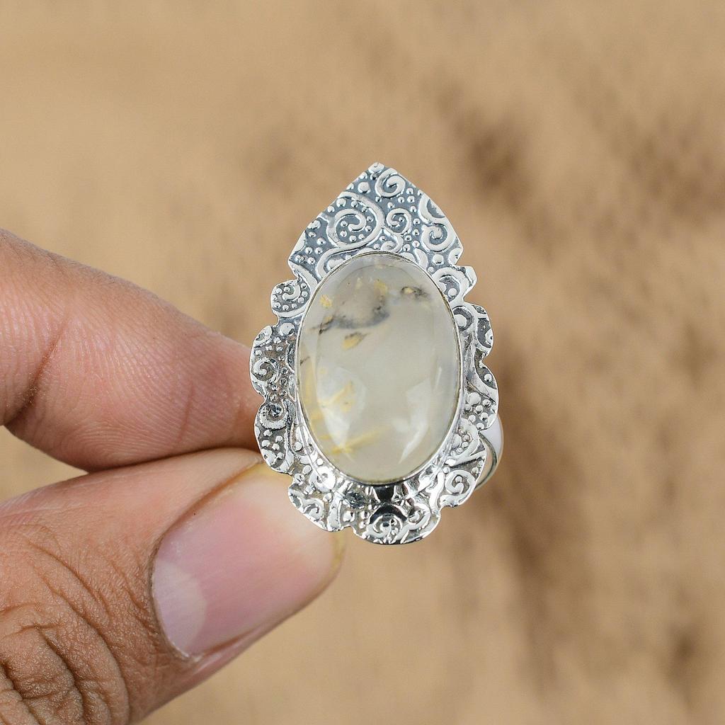Natural Plume Agate Gemstone Multi Stone Adjustable Ring 925 Silver For Girls