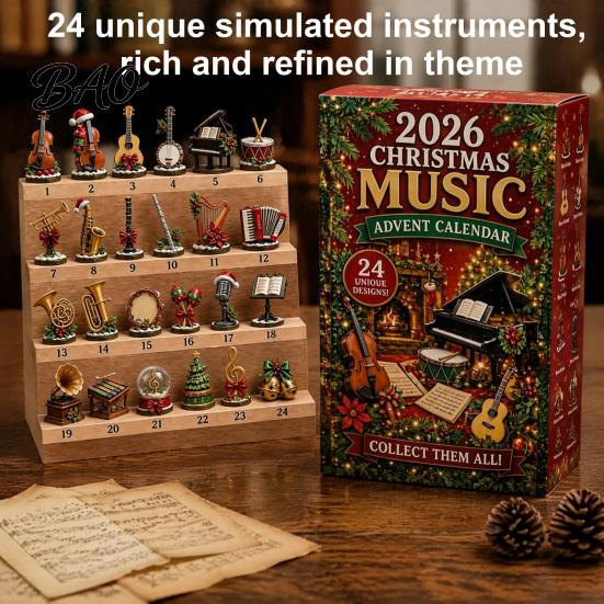 Christmas Advent Calendar Music 2026, 24 Mini Musical Instrument Gift for Lovers Ornaments Countdown Calendar, Musician Holiday Desktop Decor