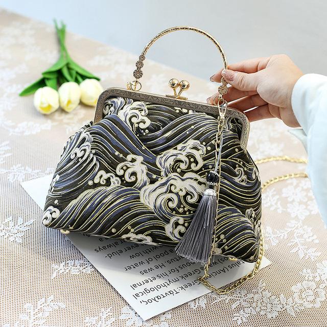 Chinesischer Stil Muschel Taschen Kette Damen Schulter Crossbody Handtaschen Vintage Ein Schulter Antiker Stil Mit Cheongsam Tasche