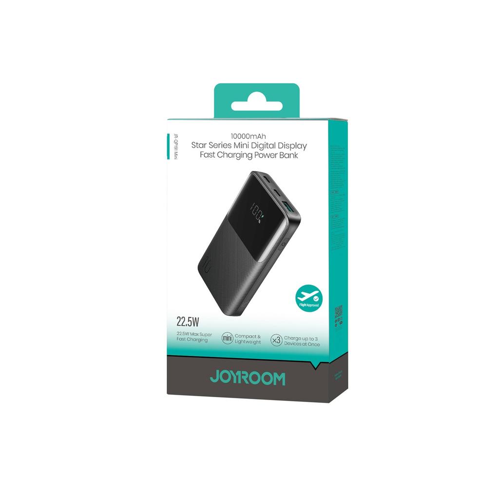 Powerbank 10000Mah 22.5W Usb-A Usb-C Z Wyświetlaczem Jr-Qp191 Mini - Czarny