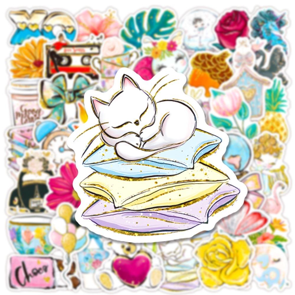50Pcs Aesthetic Gilding Stickers Water Bottles Laptop Notebook Phone Case Waterproof Cute Ins Vsco Stickers For Teens Girls Kids