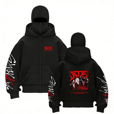 Stray Kids Skz Harajuku Printed Stray Kids Double Hood Zip-Up, Harajuku Print SKZ Hoodie for STAY Two-hat Zip-up Shirt for Men and Women
