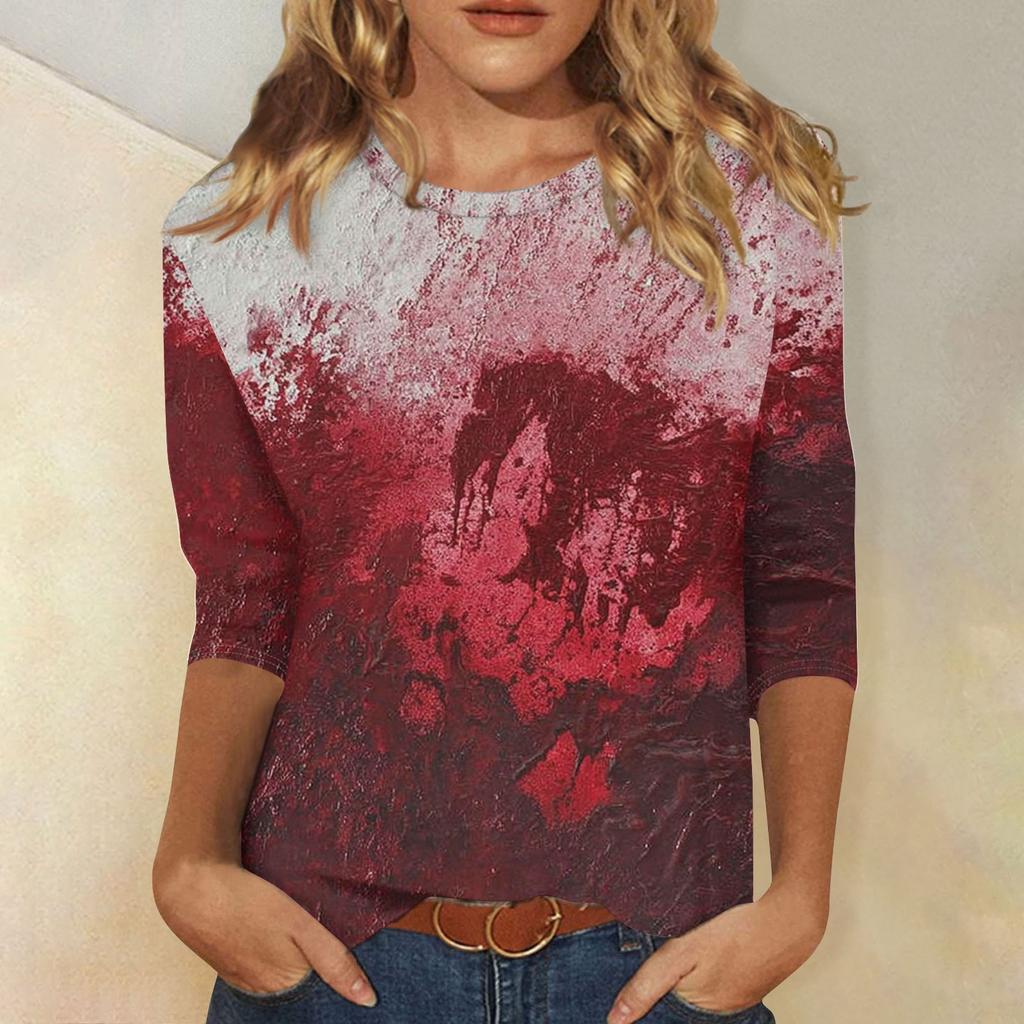 Women's Fashion Casual Three-quarter Sleeve Halloween Printed Round Neck Top