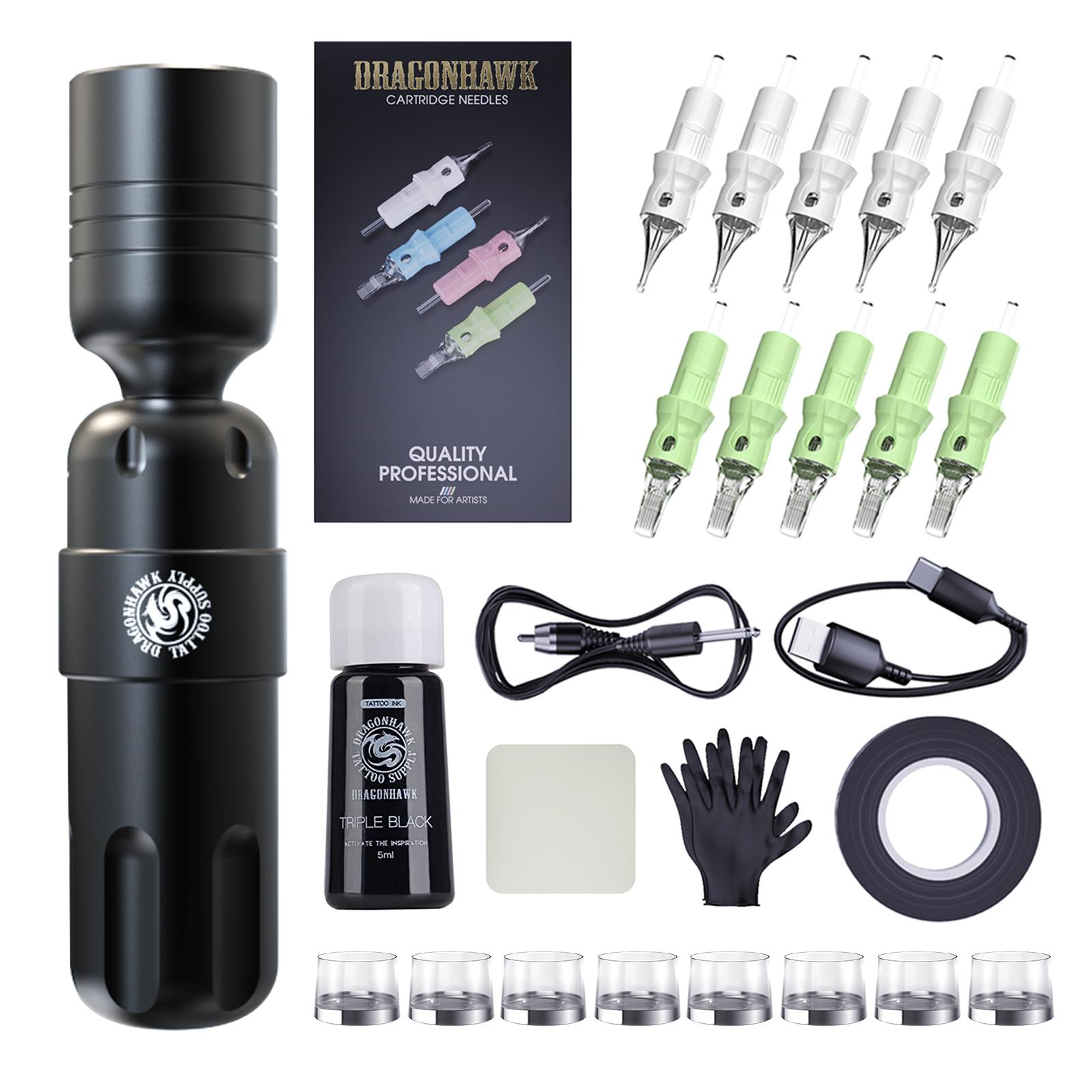 

Dragonhawk Беспроводная машина для татуировки Комплект Роторная ручка для татуировки Беспроводной источник питания для татуировки RCA Jack Картриджи для татуировки Иглы Чернила для татуировки