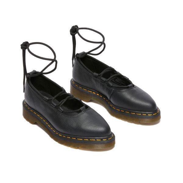 Dr. Martens Sapatos Elphie II de Couro Confortáveis Versáteis Flats Mary Jane Sapatos Femininos Preto 40683001