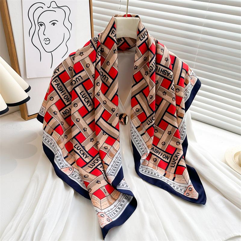 Striped Twill Silk Scarf: Large Square Shawl & Sunscreen Travel Headscarf - 90cm, Perfect for Spring & Autumn