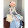 French Sweet Floral Dress Women Wear In Spring and Summer with Square Collar Casual Waist and Thin Suspender Skirt Temperament Long Dress Summer