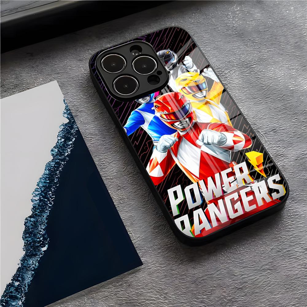 Cute Cartoon P-Power R-Rangers Phone Case For IPhone 17 Pro Max 15 Pro 16 14 Plus 12 13 Mini 11 Pro Shockproof Glass Cover iPhone15 Plus