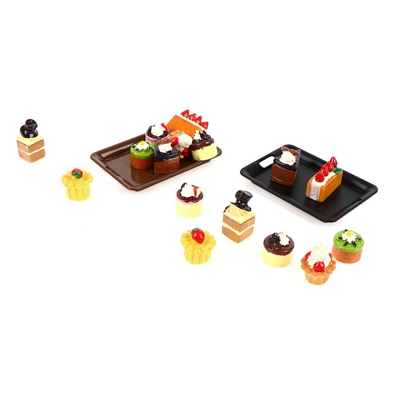 1/12 Dollhouse Miniature 1Tray+8 Cakes Model Kitchen Toys