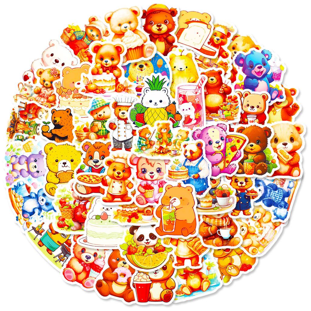 50 Stickers Bear Food Stickers Cute Bear Creative Diy Decorative Goo Card Stickers Waterproof Stickers