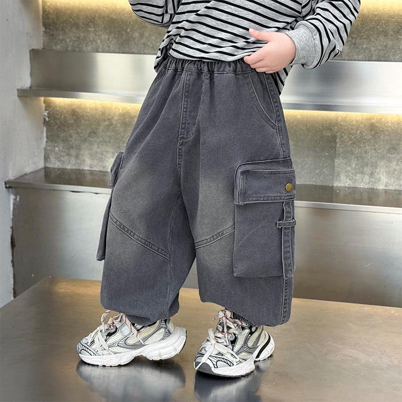 

Boys Loose Fit Korean Style Jeans - Fashionable Streetwear for Spring & Autumn 2025 120cm серый