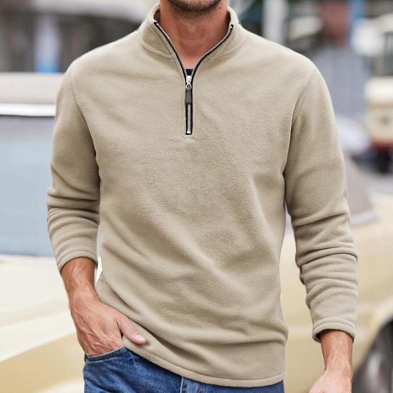 Men's Shake Velvet Sweatshirt Standing Collar Semi-Zipper Solid Colour Moisture Wicking Comfortable Skin-friendly Tops Long Sleeve Blouse Jacket