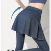 Yolky Yoga Pants with Layered Fitness Gym Women's Skirt, Culottes, Style, Joggers, Training, (JP, Alphabet, M, Blue)