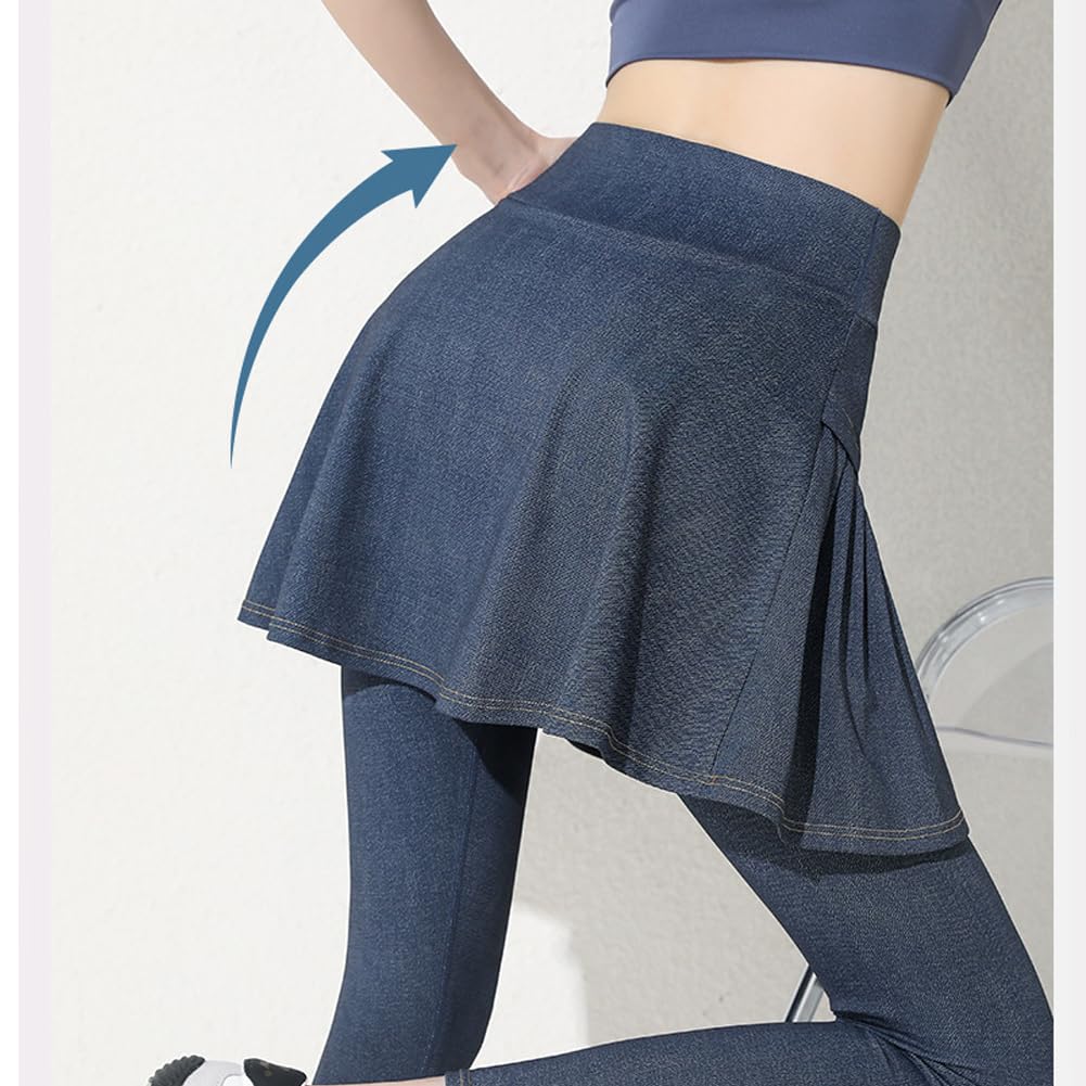 Yolky Yoga Pants with Layered Fitness Gym Women's Skirt, Culottes, Style, Joggers, Training, (JP, Alphabet, M, Blue)