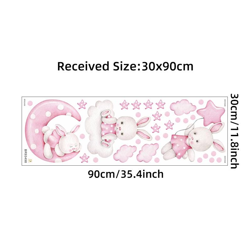 Cartoon Cute Pink Bunny Wall Stickers Girlish Style Girl Children's Room Kindergarten Self-adhesive Decoration Beautification
