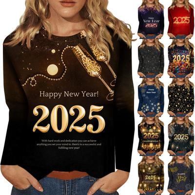 Women's Autumn And Winter Round Neck Long Sleeve T-Shirt Printed Top