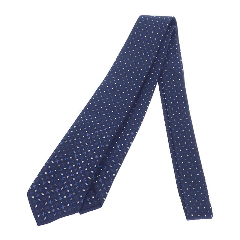 Louis Vuitton M76844 Monogram Tie Navy Silk Mens