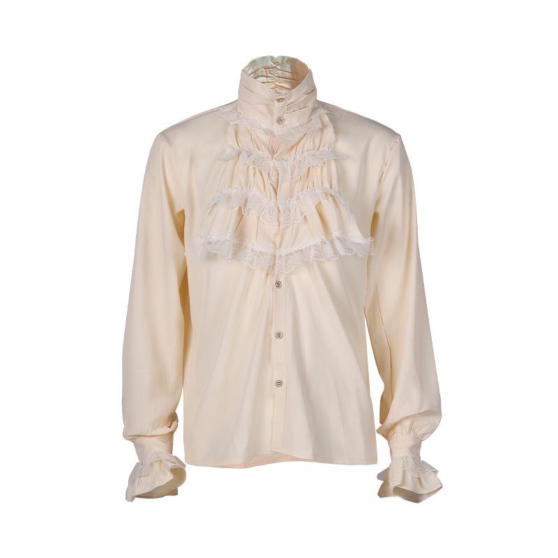 Men s Steampunk Ruffled Medieval Stand-Up Collar Shirt XL