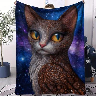 Cute Animal Cat Face Pattern Flannel Printed Blanket Suitable for All Seasons Suitable for Living Room Office Sofa and Travel