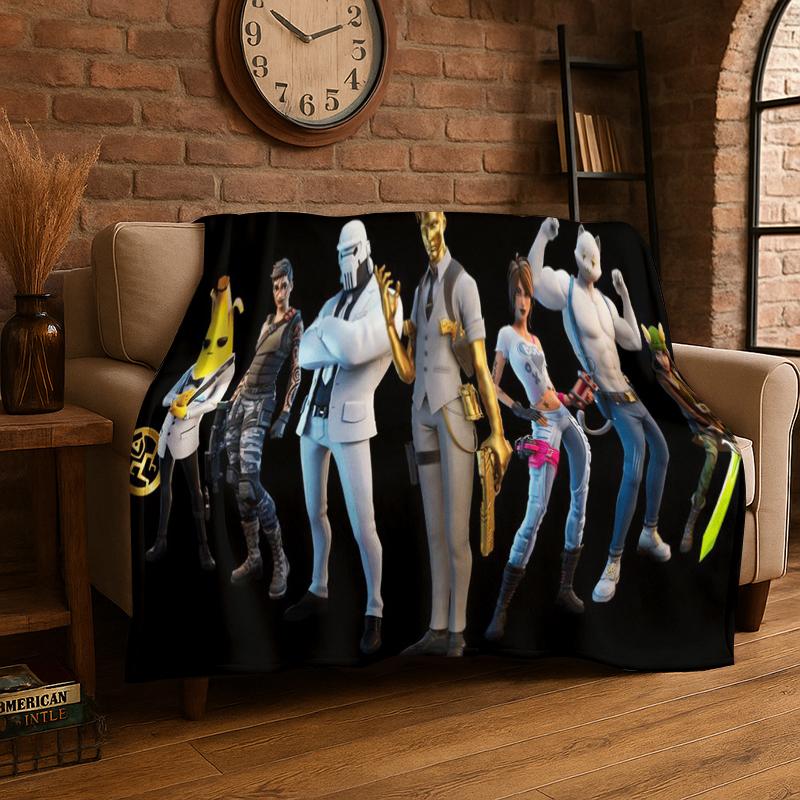 Cartoon F-Fortnite Game Gamer Flannel Blanket Soft Warm Throw Blanket for Bedroom Living Room Bed Travel Camping Picnic Gift