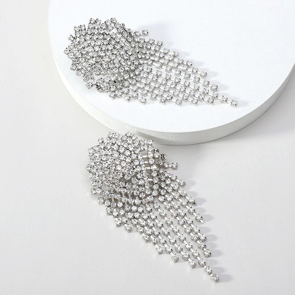 Creative Design Rhinestone Tassel Bride Wedding Party Jewelry Trend Luxury Quality Bridesmaids Unusual Dangle Earrings For Women