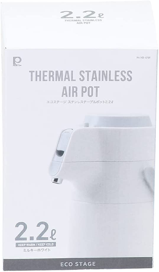Pearl Metal Air Pot, 2.2L, Stainless Steel, Insulated, Tabletop, Wide Mouth, Upward-Angled, Milky White, Eco Stage HB-6759